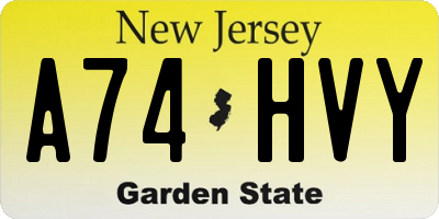 NJ license plate A74HVY