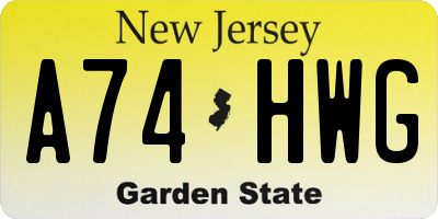 NJ license plate A74HWG