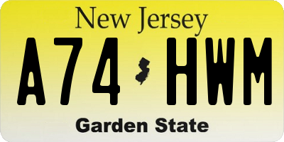 NJ license plate A74HWM