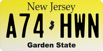 NJ license plate A74HWN