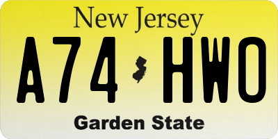 NJ license plate A74HWO