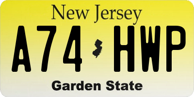 NJ license plate A74HWP