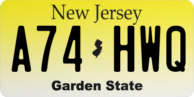 NJ license plate A74HWQ
