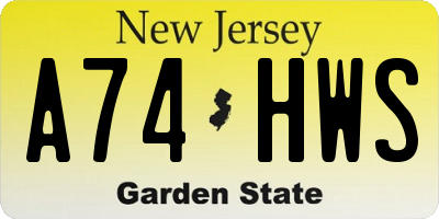 NJ license plate A74HWS