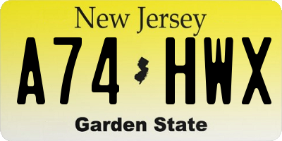 NJ license plate A74HWX