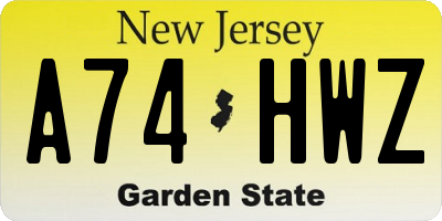 NJ license plate A74HWZ