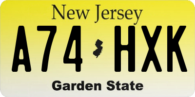 NJ license plate A74HXK