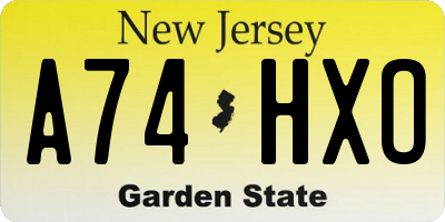 NJ license plate A74HXO