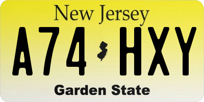 NJ license plate A74HXY
