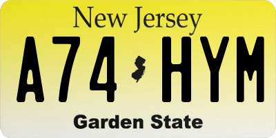 NJ license plate A74HYM
