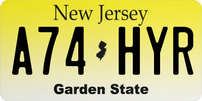 NJ license plate A74HYR