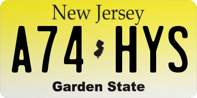 NJ license plate A74HYS