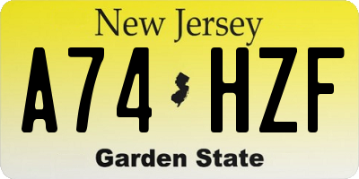 NJ license plate A74HZF