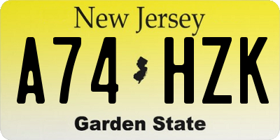 NJ license plate A74HZK