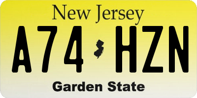 NJ license plate A74HZN