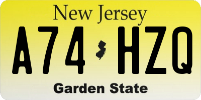 NJ license plate A74HZQ