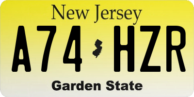 NJ license plate A74HZR