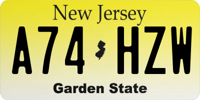 NJ license plate A74HZW