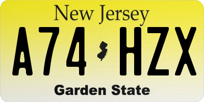 NJ license plate A74HZX