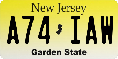 NJ license plate A74IAW