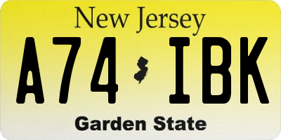 NJ license plate A74IBK
