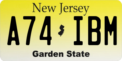 NJ license plate A74IBM