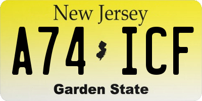 NJ license plate A74ICF