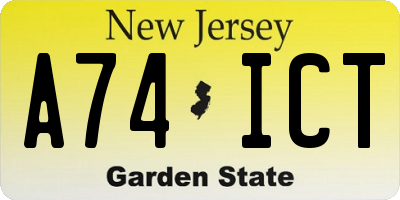 NJ license plate A74ICT