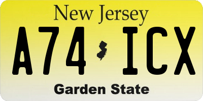 NJ license plate A74ICX