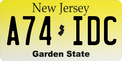 NJ license plate A74IDC
