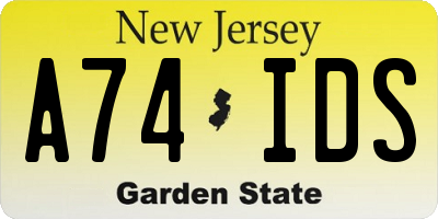 NJ license plate A74IDS