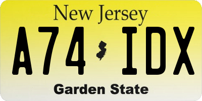 NJ license plate A74IDX