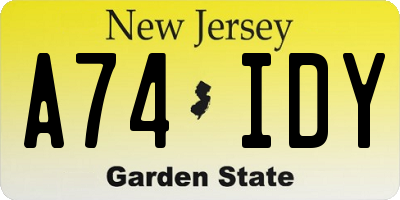 NJ license plate A74IDY