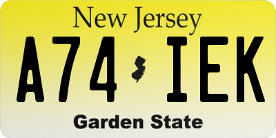 NJ license plate A74IEK