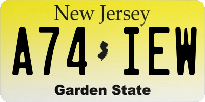 NJ license plate A74IEW