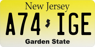 NJ license plate A74IGE
