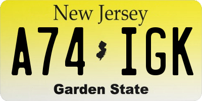 NJ license plate A74IGK