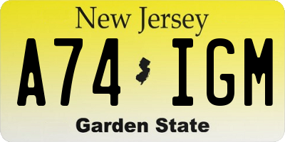 NJ license plate A74IGM