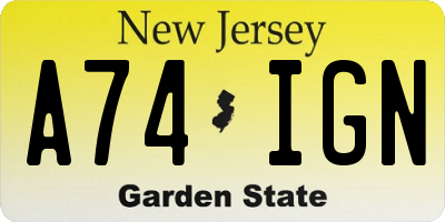 NJ license plate A74IGN