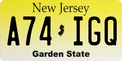 NJ license plate A74IGQ