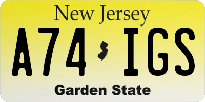 NJ license plate A74IGS