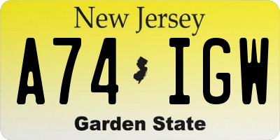 NJ license plate A74IGW