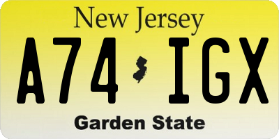 NJ license plate A74IGX