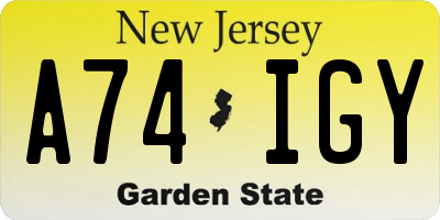 NJ license plate A74IGY