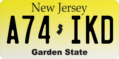 NJ license plate A74IKD