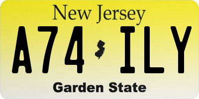 NJ license plate A74ILY