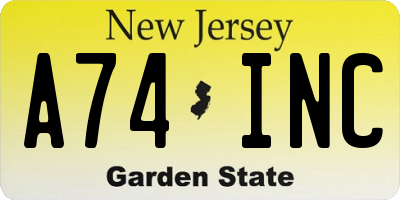 NJ license plate A74INC