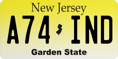 NJ license plate A74IND