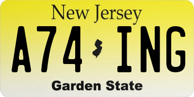 NJ license plate A74ING