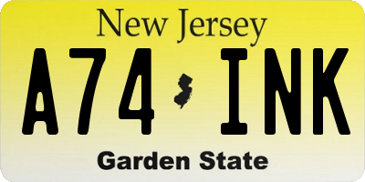 NJ license plate A74INK